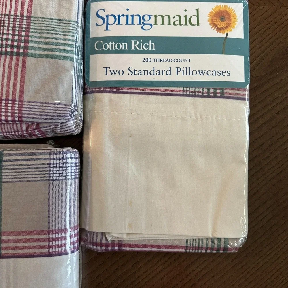 Vintage Springmaid Cotton Rich Twin Flat Sheet NEW Scotts Plaid Pink Green‎